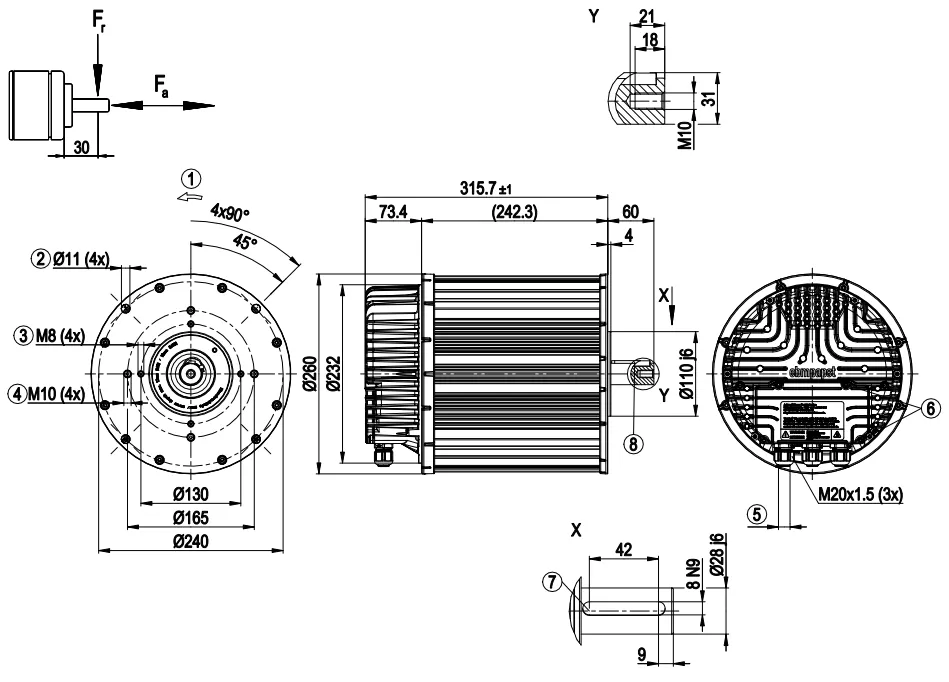 Габаритные размеры M3G150-NA02-52