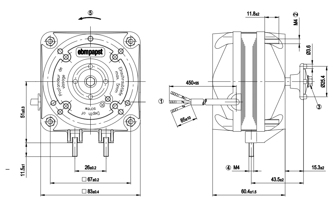 Габаритные размеры M4Q045-DA01-01