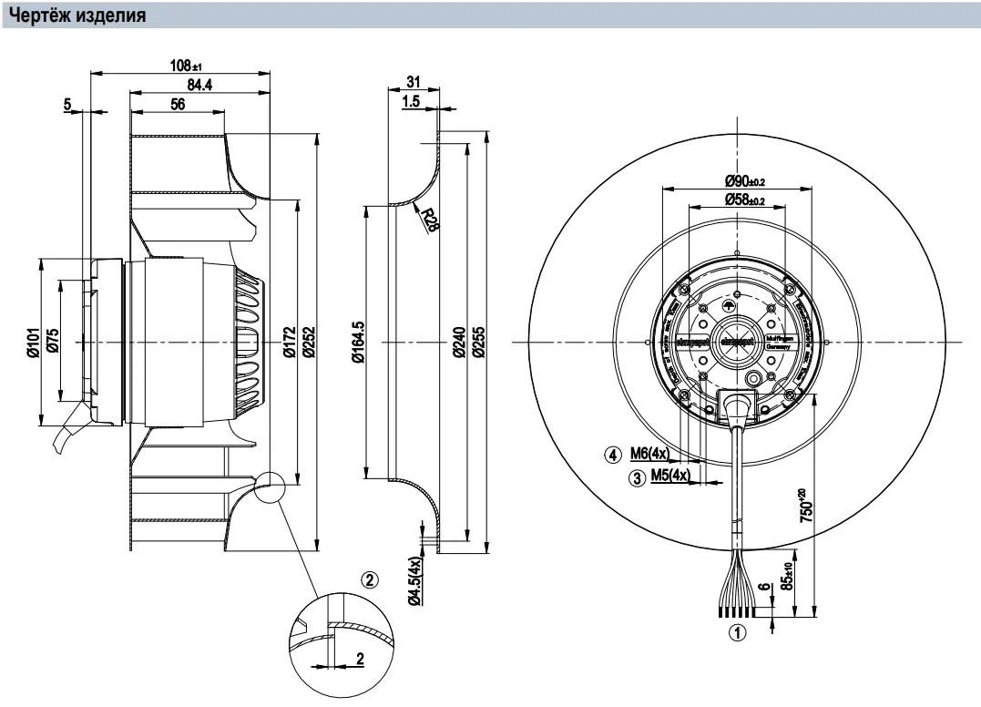 Габаритные размеры R2D250-AP10-09