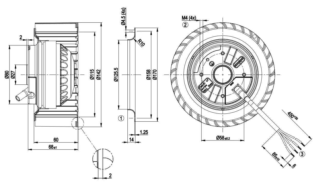 Габаритные размеры R2E140-AS38-81