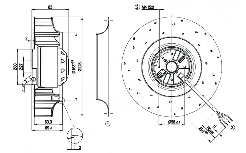 Габаритные размеры R2E225-AT51-06