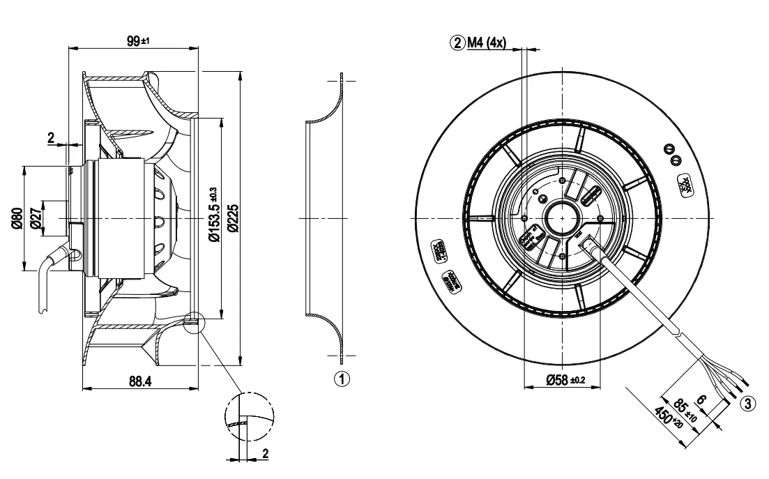 Габаритные размеры R2E225-RA92-10