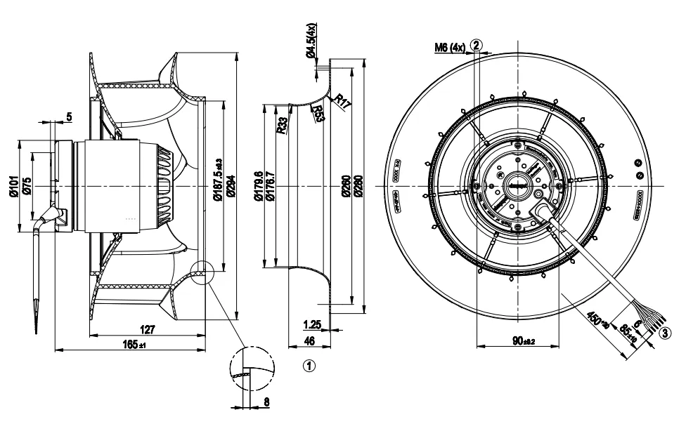 Габаритные размеры R2E280-RB01-01