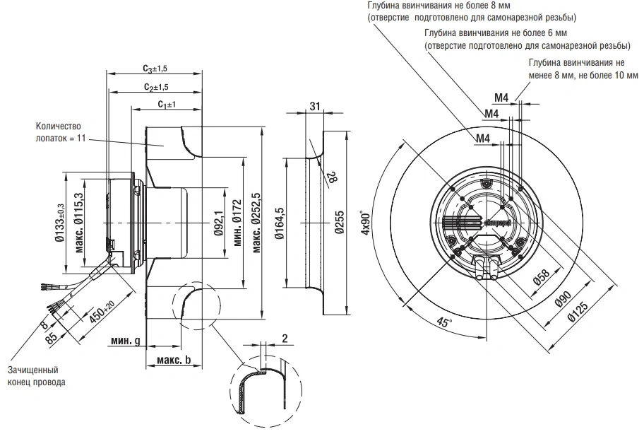Габаритные размеры R3G250-AM50-01