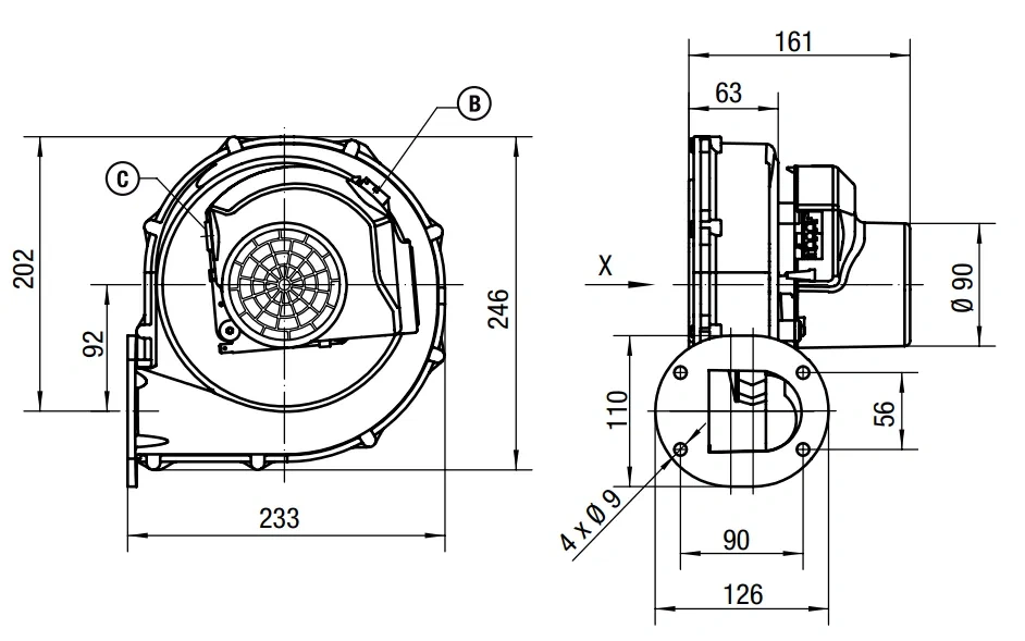 Габаритные размеры RG175-2000-3633