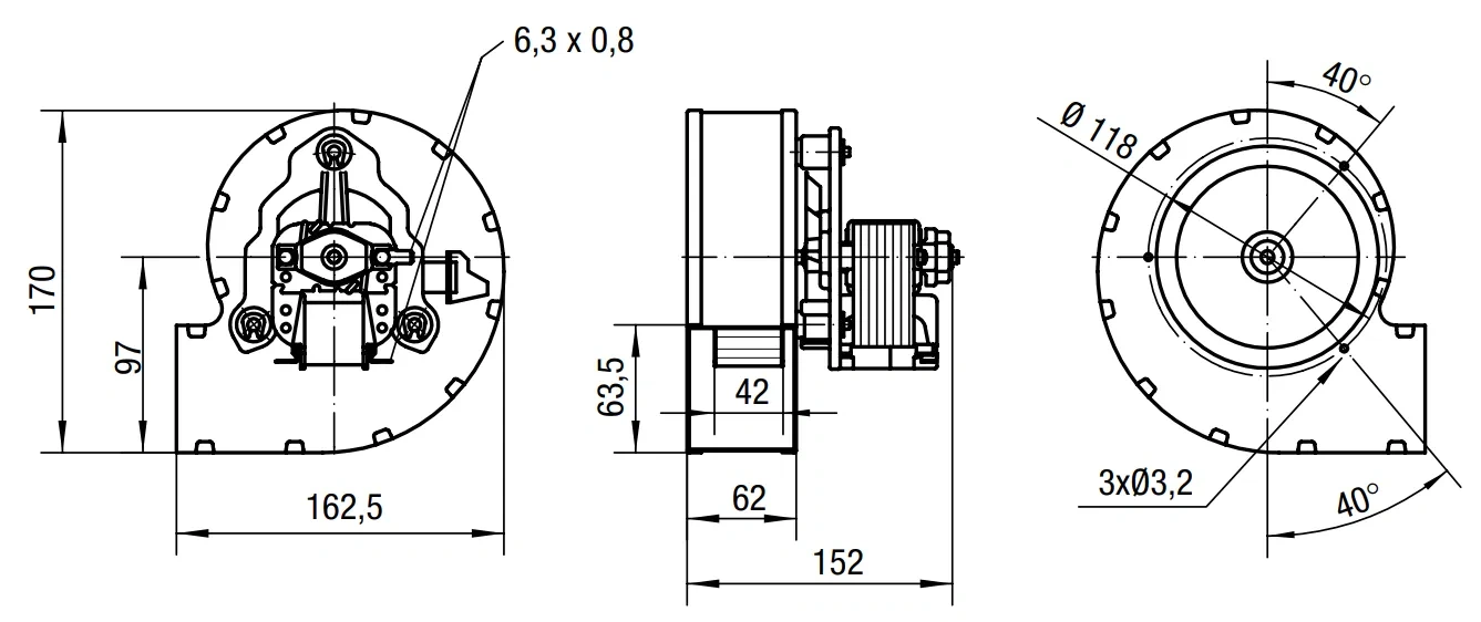 Габаритные размеры RLA108-42003-030LH